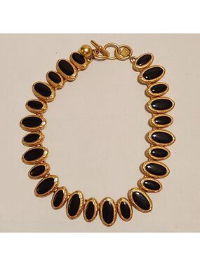 Vintage Anne Klein brushed gold necklace with Black Opal